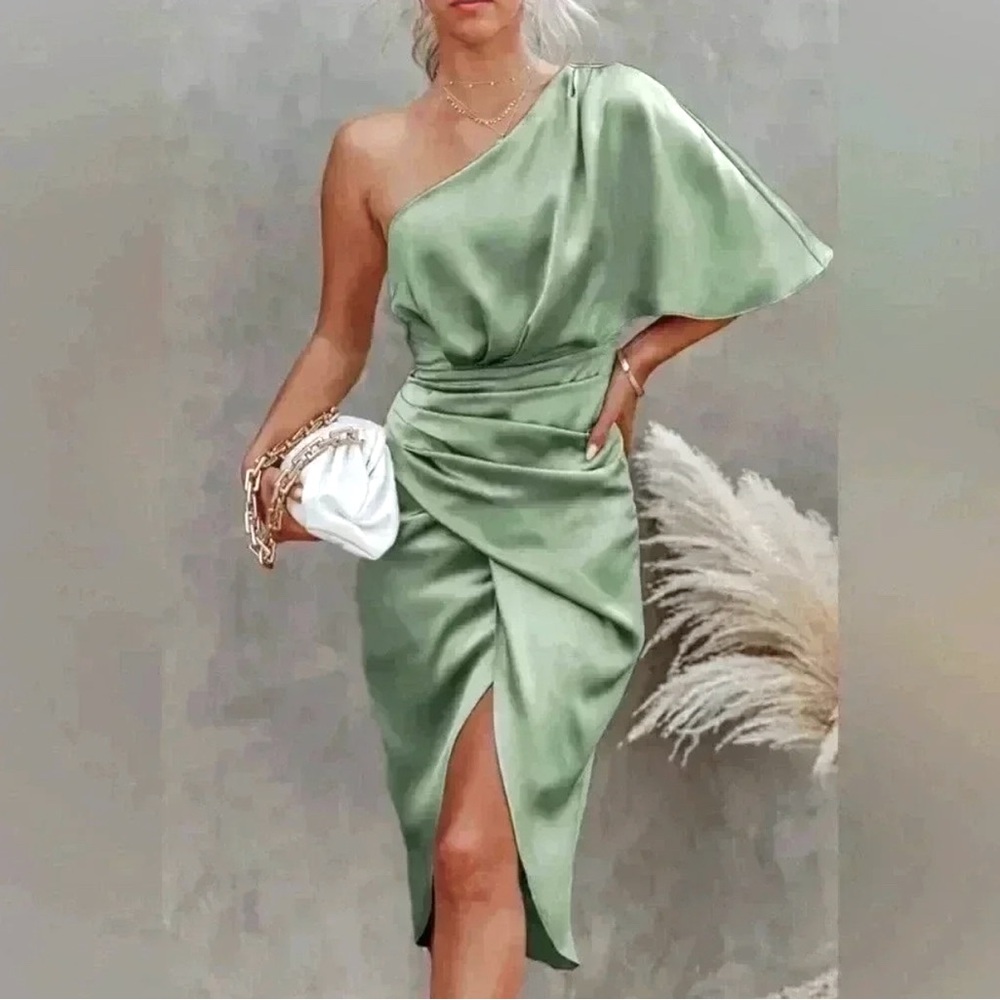 NWT Cupshe Asymmetrical One Sleev Satin Cocktail Dress